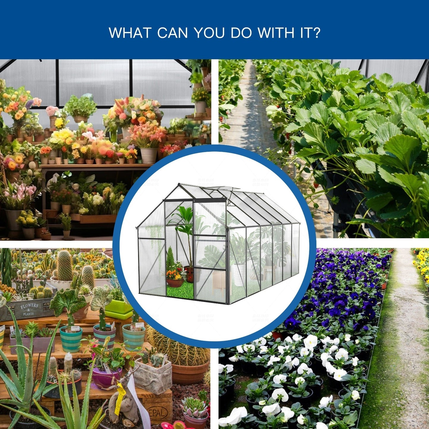 6x12 FT Polycarbonate Greenhouse W Raised Base Anchor, Heavy Duty Walk-in Inkedjoy