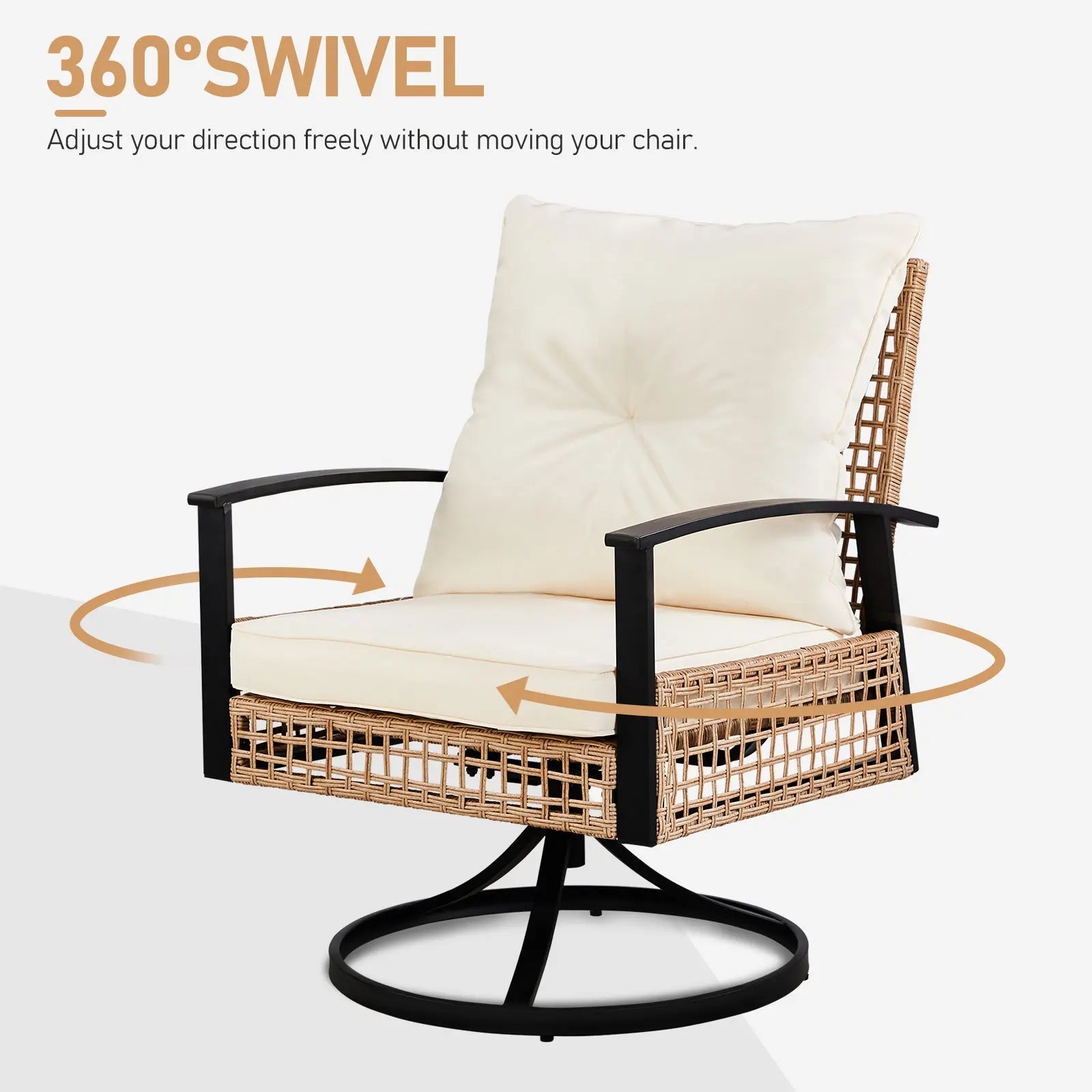 2pcs Swivel Chair And 1pc Side Table, Sparsely Braided Light Yellow Rattan, Off-white Mat, Braided Rattan Three-piece Set My Store