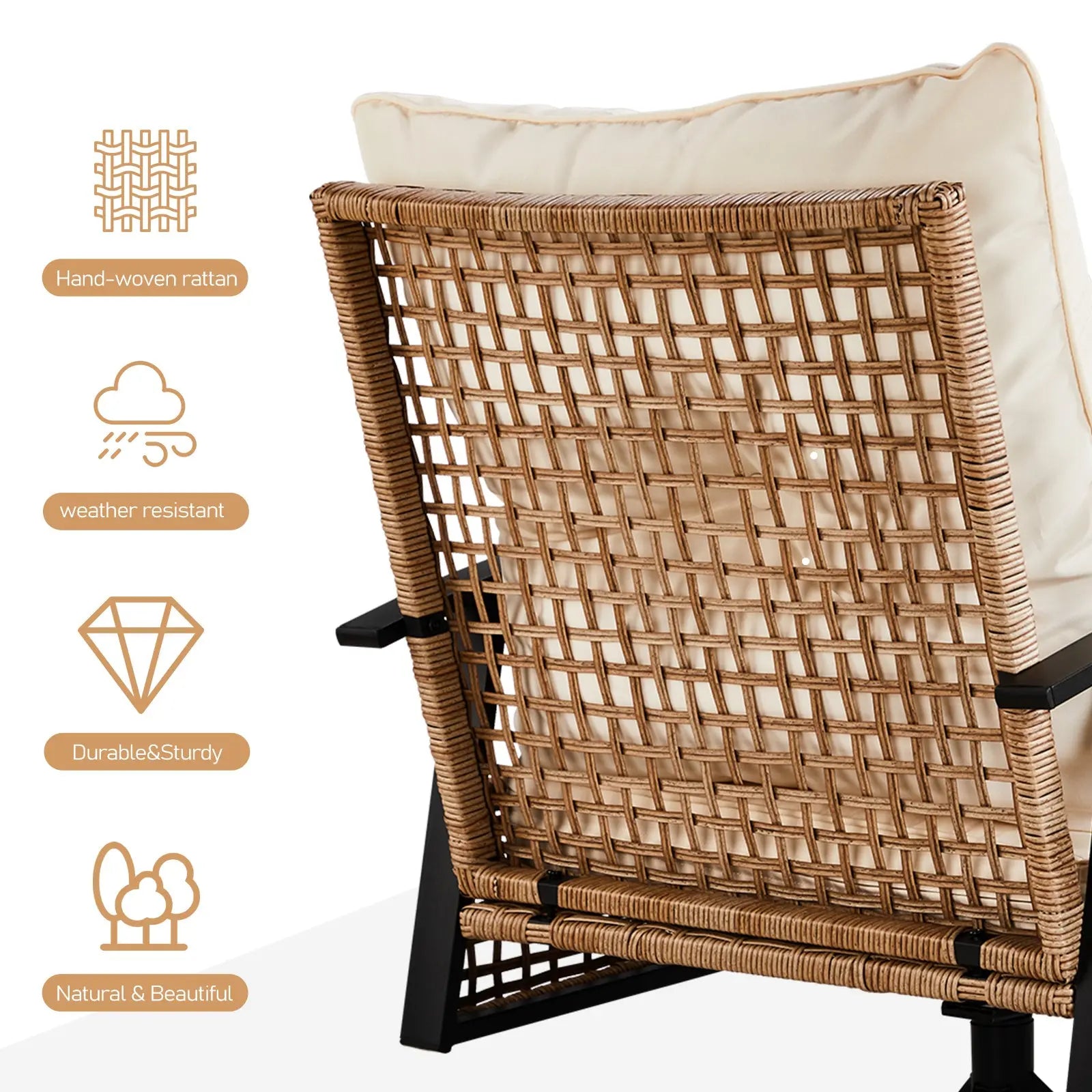 2pcs Swivel Chair And 1pc Side Table, Sparsely Braided Light Yellow Rattan, Off-white Mat, Braided Rattan Three-piece Set My Store