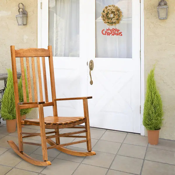 Wooden Rocking Chair With Original Wood Color, Poplar Wavy Shape And Armrests My Store
