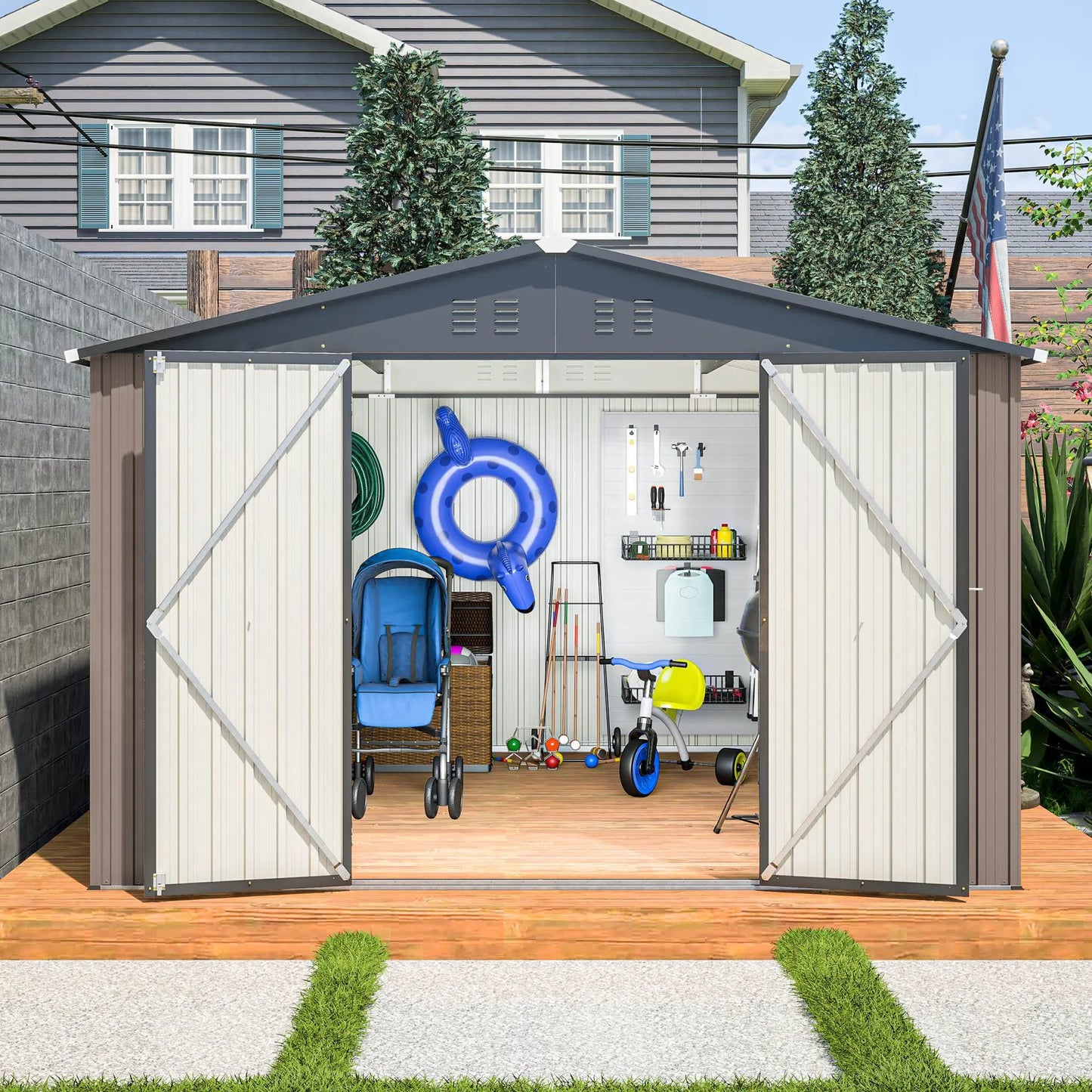 10 X 10 Ft Metal Storage Shed Brown My Store