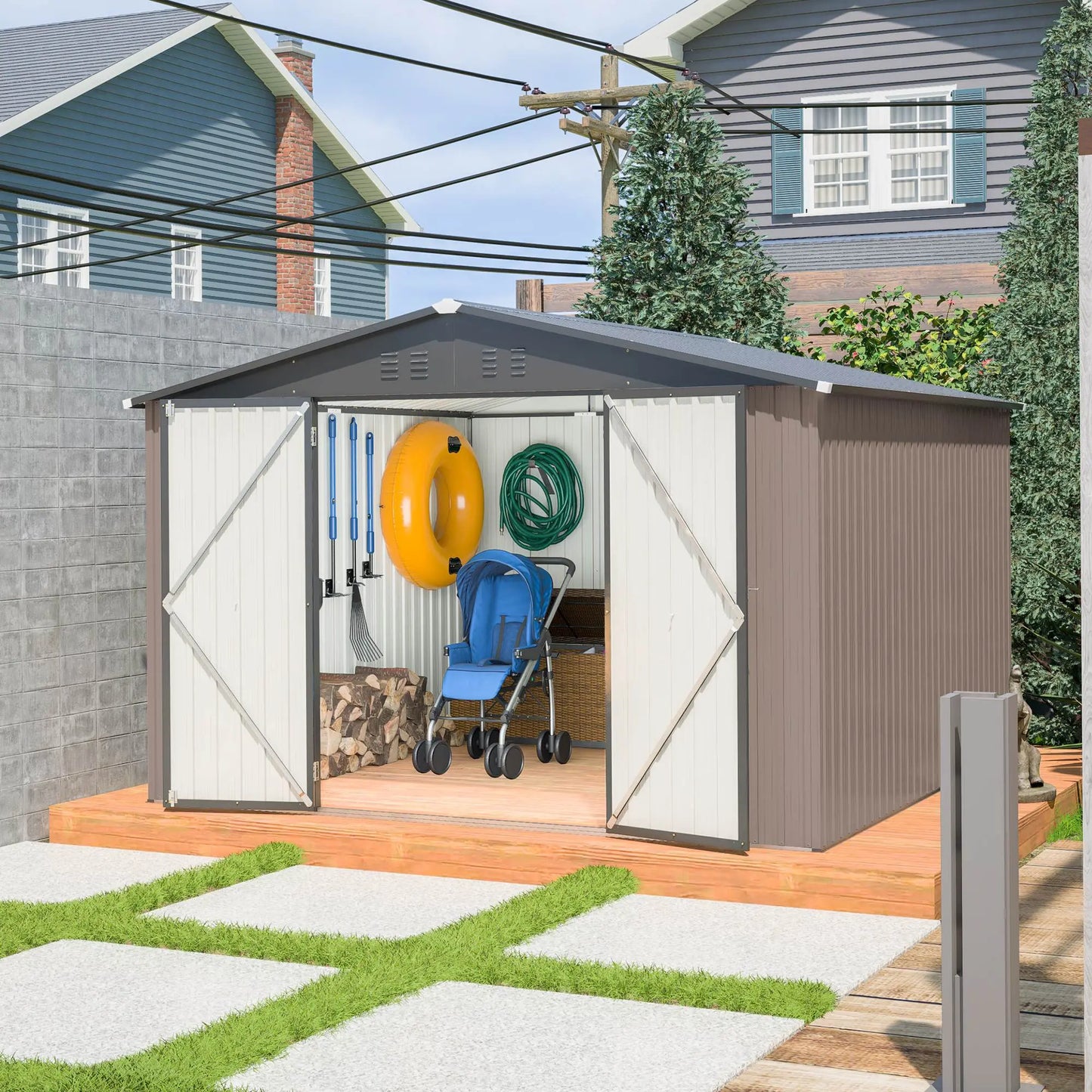 10 X 10 Ft Metal Storage Shed Brown My Store