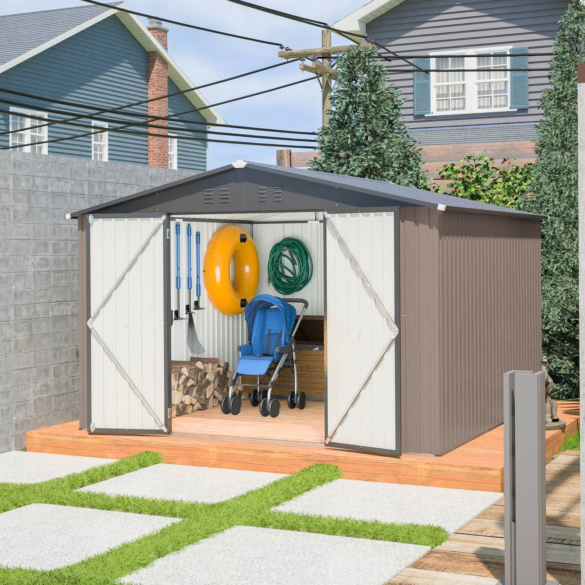10 X 10 Ft Metal Storage Shed Brown My Store