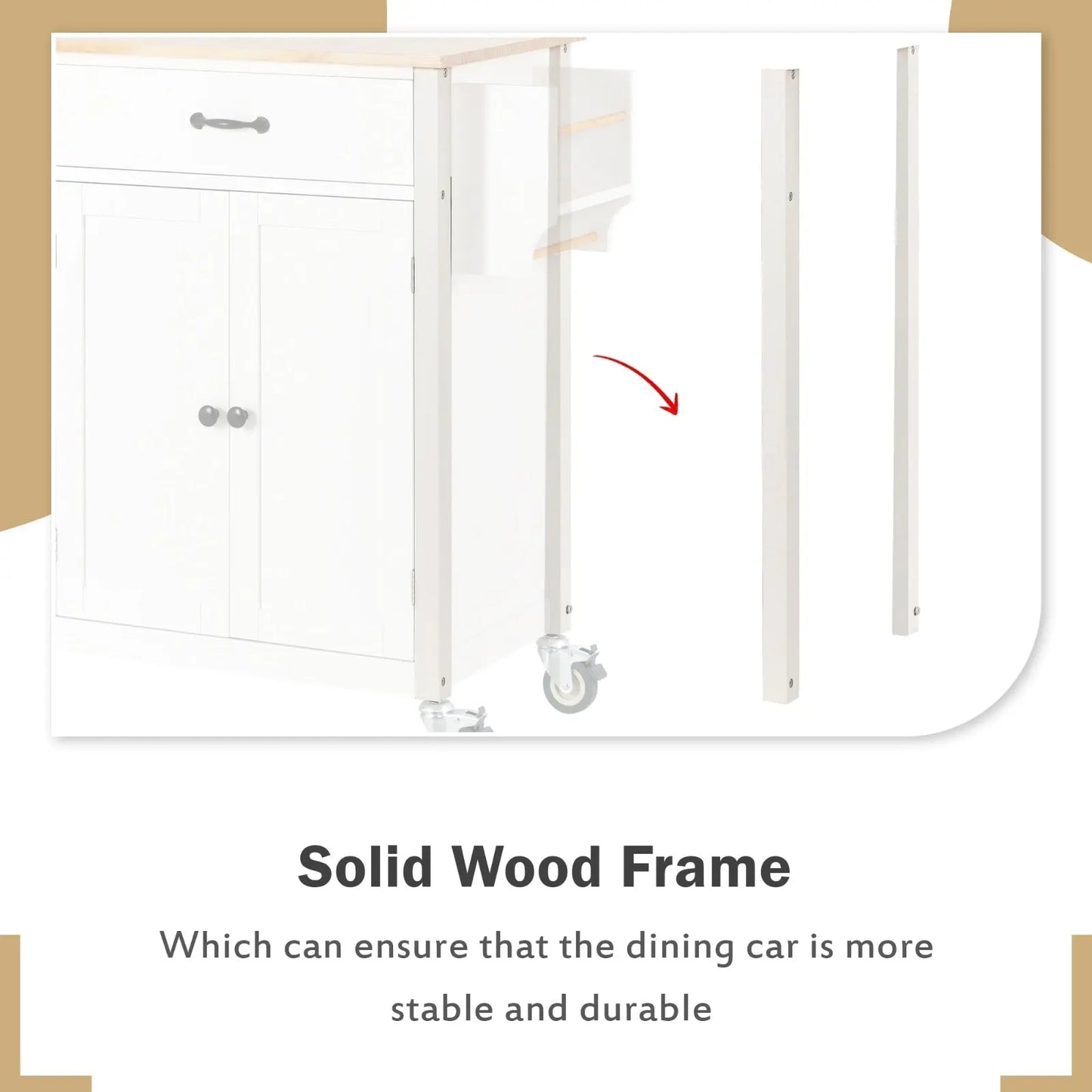 54.3Kitchen Island Cart Solid Wood Top, Locking Wheels, 4-Door Cabinet My Store
