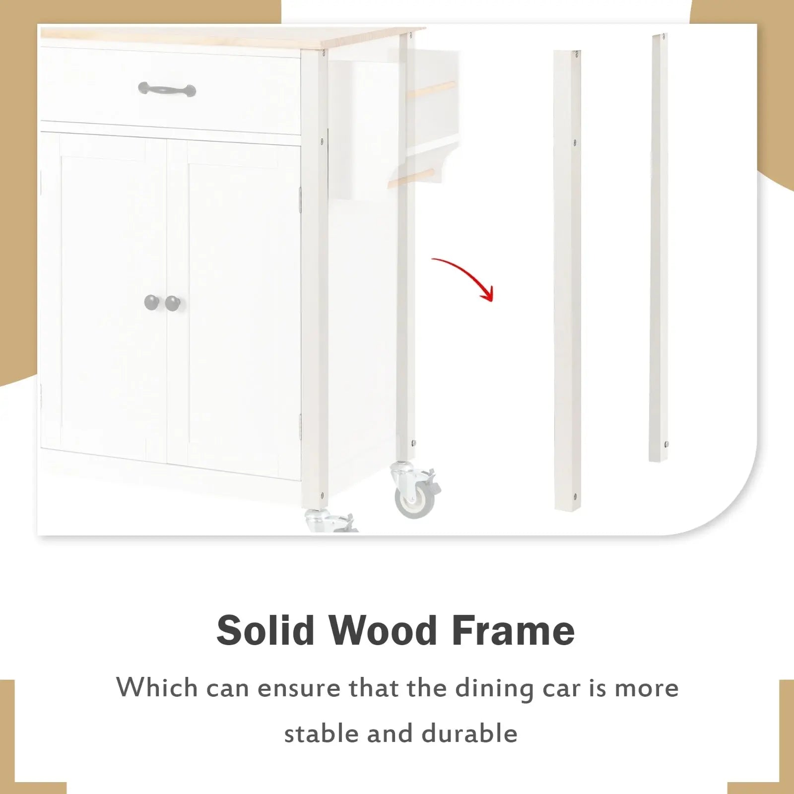 54.3Kitchen Island Cart Solid Wood Top, Locking Wheels, 4-Door Cabinet My Store