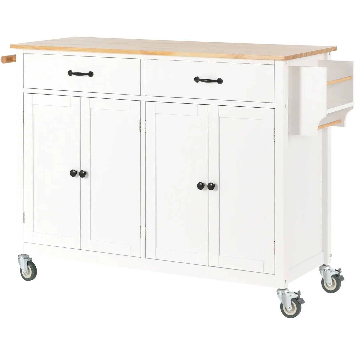 54.3Kitchen Island Cart Solid Wood Top, Locking Wheels, 4-Door Cabinet My Store