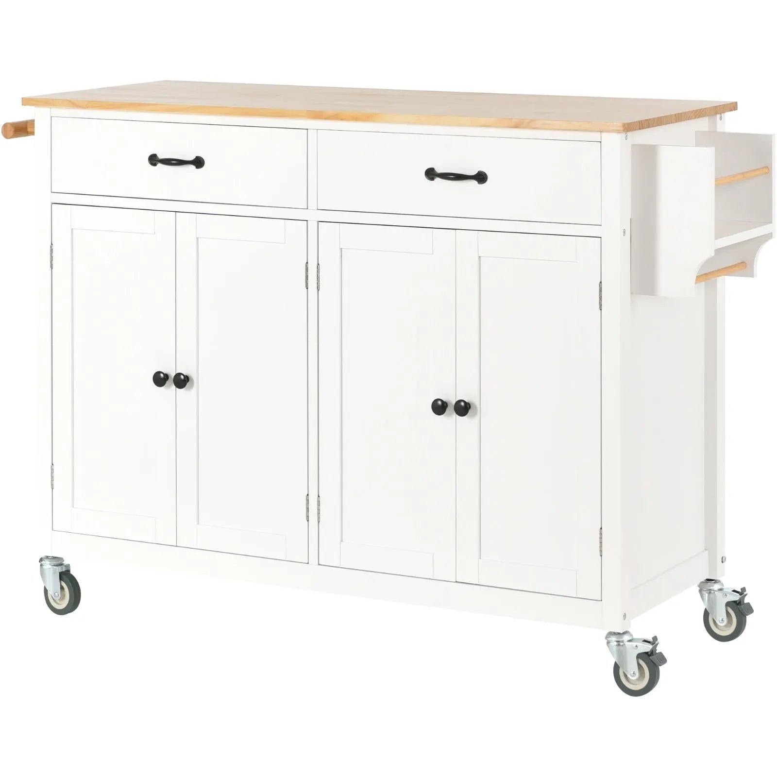 54.3Kitchen Island Cart Solid Wood Top, Locking Wheels, 4-Door Cabinet My Store