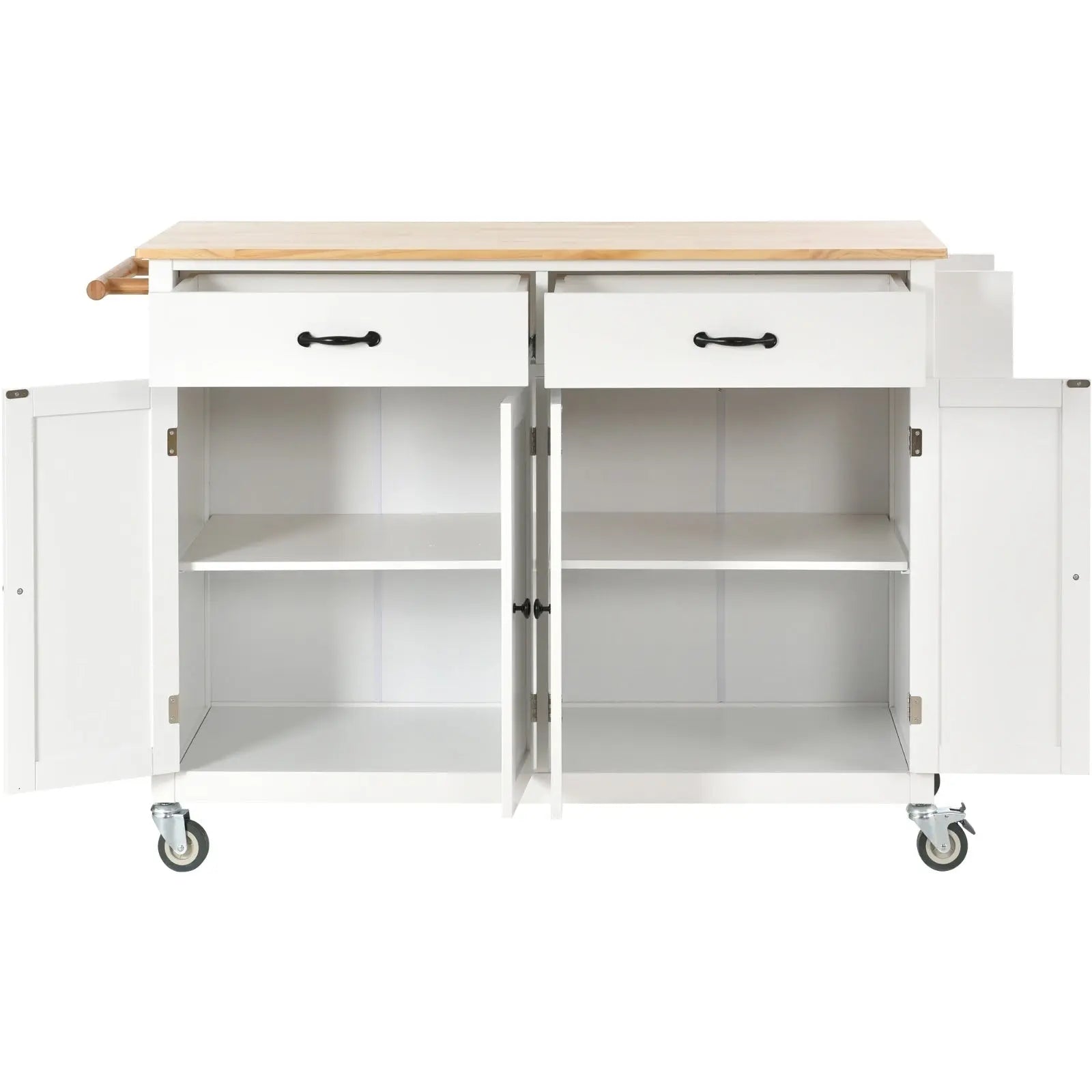 54.3Kitchen Island Cart Solid Wood Top, Locking Wheels, 4-Door Cabinet My Store