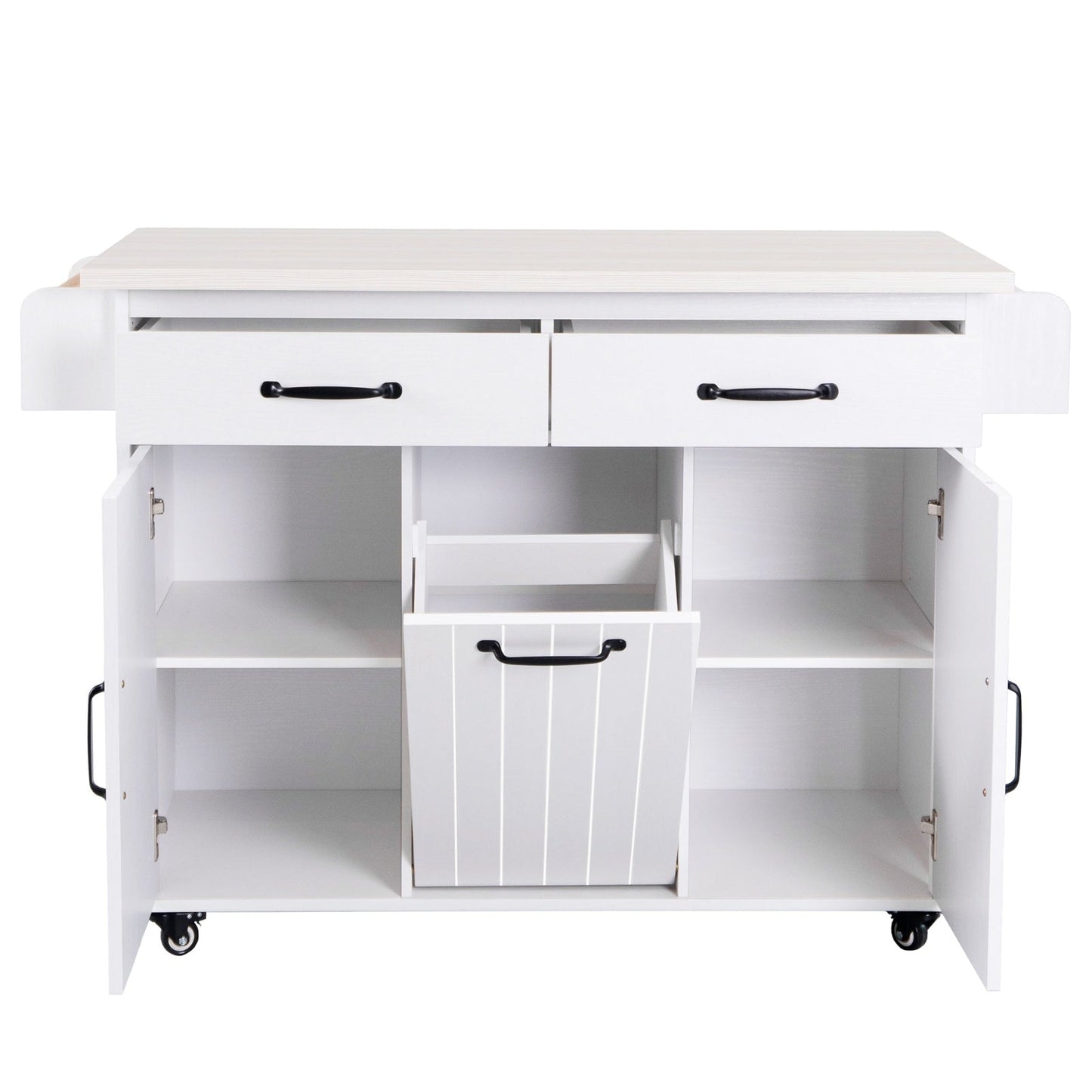 Kitchen Island With Trash Can Storage Cabinet, Kitchen Cart With Drop Leaf, Spice Rack Inkedjoy
