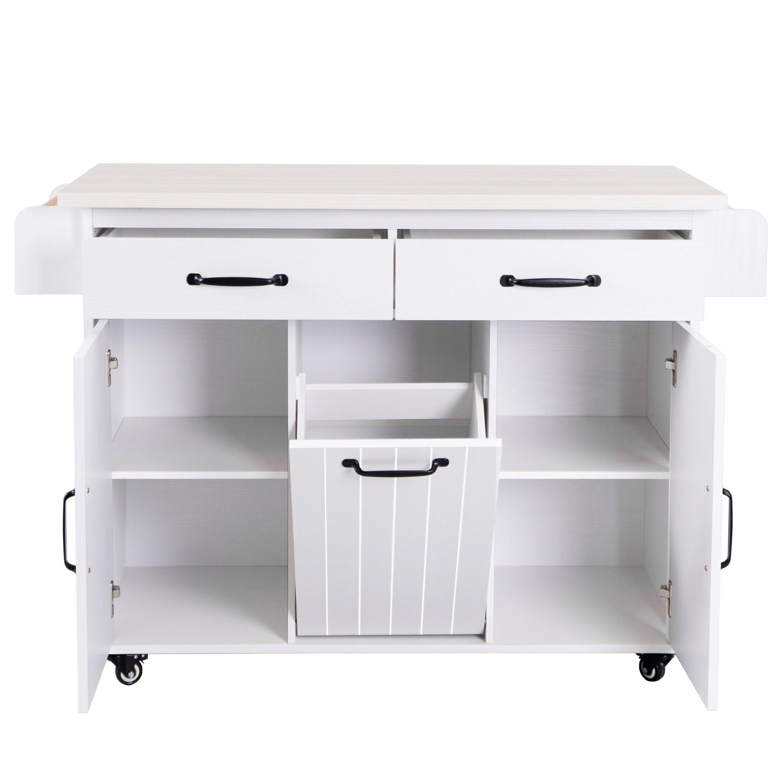 Kitchen Island With Trash Can Storage Cabinet, Kitchen Cart With Drop Leaf, Spice Rack Inkedjoy