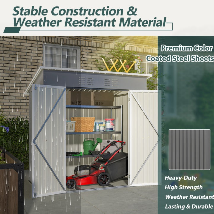 6'x4' Outdoor Metal Storage Shed Inkedjoy