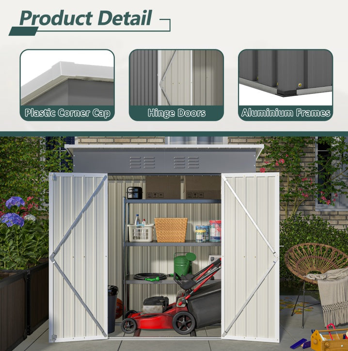 6'x4' Outdoor Metal Storage Shed Inkedjoy