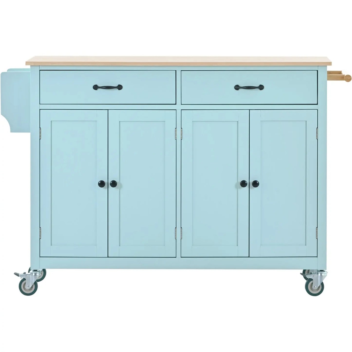 Kitchen Island Cart 4-Door Cabinet, 2 Drawers, 2 Locking Wheels, Solid Wood Top My Store
