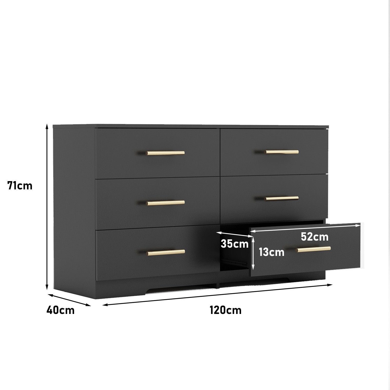 Black Color Large 6 Drawers Chest Of Drawer Dressers With Golden Handle Inkedjoy