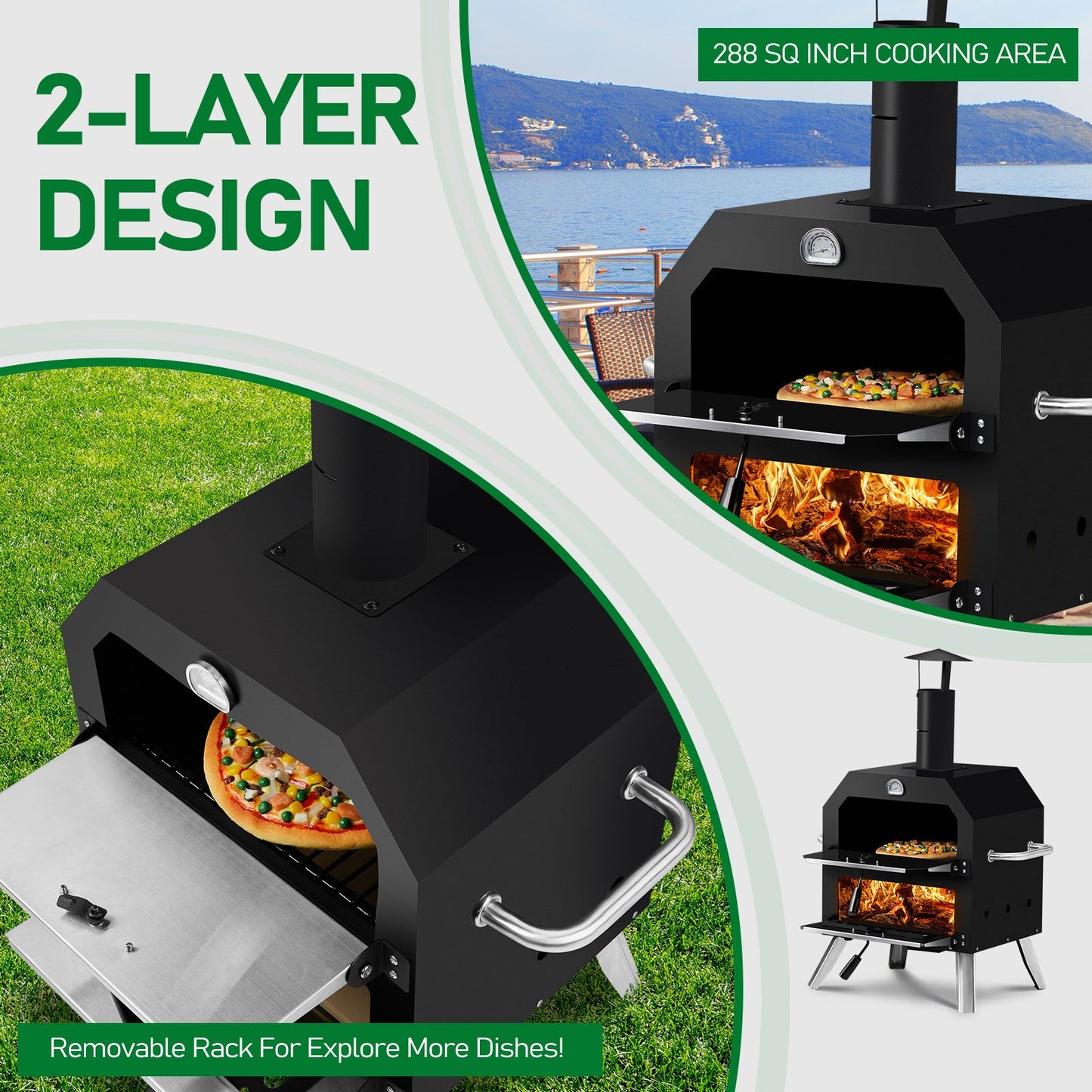 Black Bottom With Folding Table Legs Pizza Oven Square With Chimney Iron Carbon Oven Inkedjoy