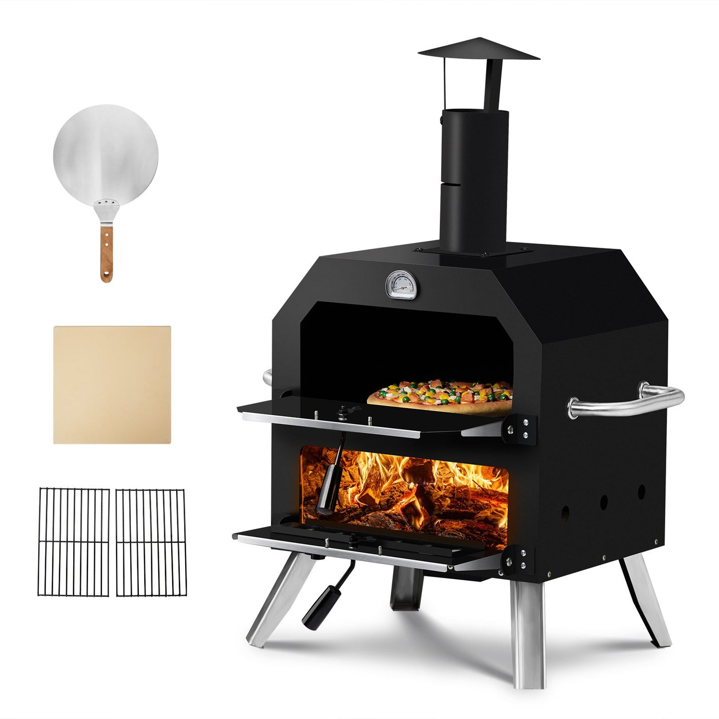 Black Bottom With Folding Table Legs Pizza Oven Square With Chimney Iron Carbon Oven Inkedjoy