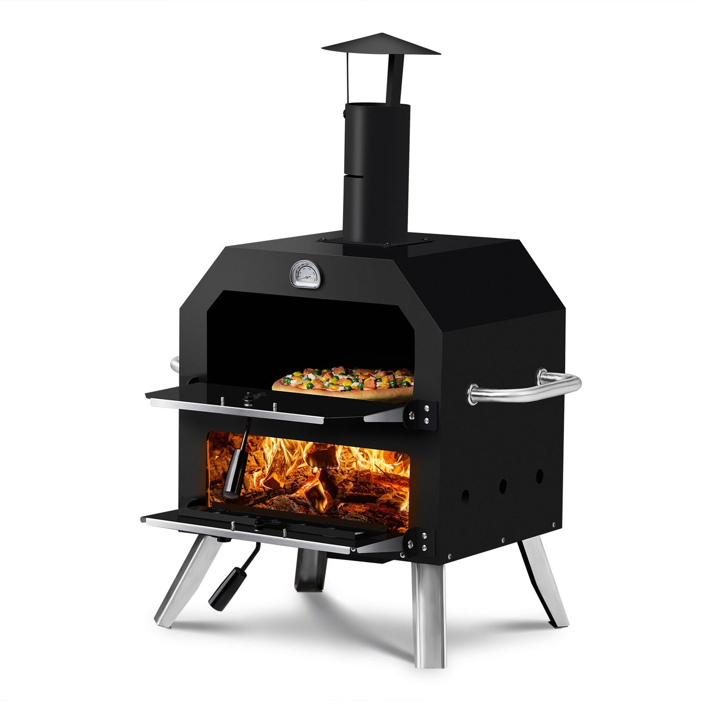 Black Bottom With Folding Table Legs Pizza Oven Square With Chimney Iron Carbon Oven Inkedjoy