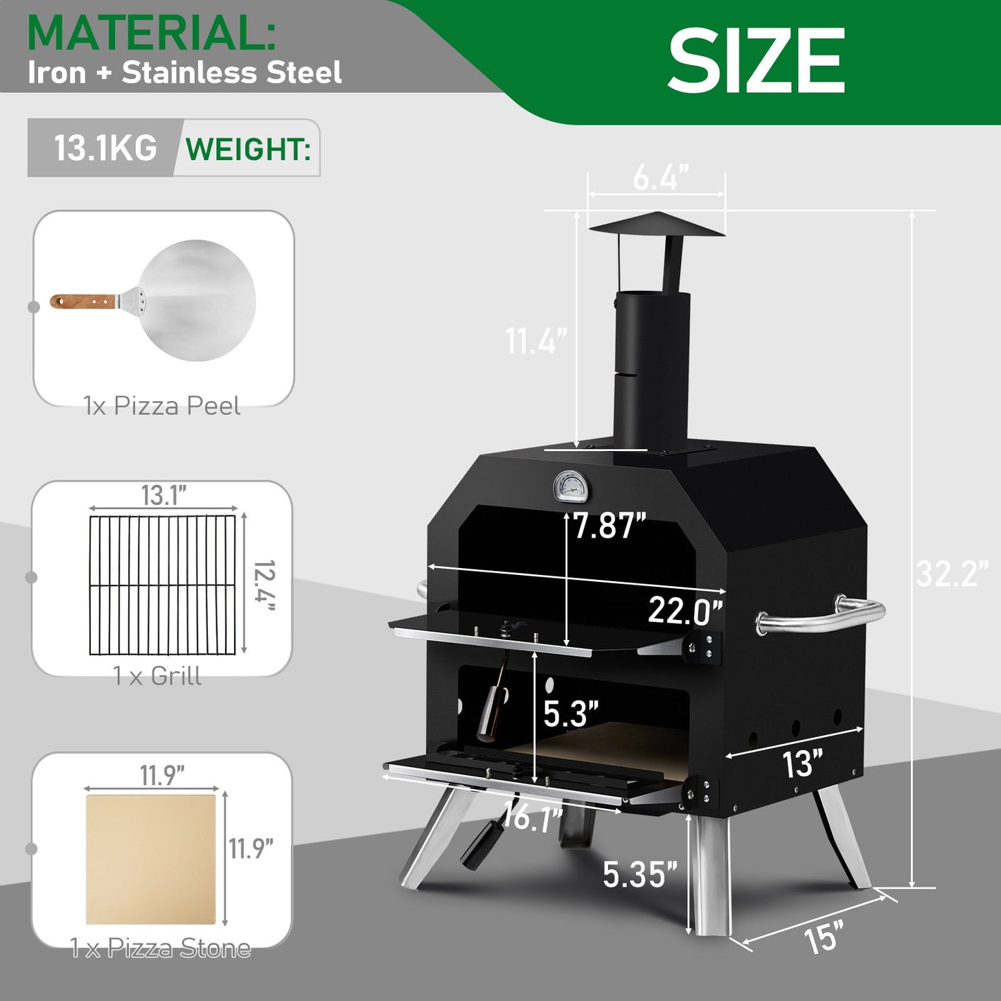 Black Bottom With Folding Table Legs Pizza Oven Square With Chimney Iron Carbon Oven Inkedjoy
