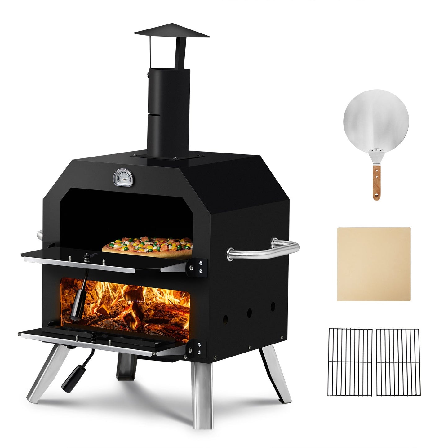 Black Bottom With Folding Table Legs Pizza Oven Square With Chimney Iron Carbon Oven Inkedjoy