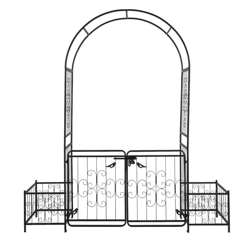 7.2ft Black Curved Roof With Door And Planting Frame, Iron Art 16mm Pipe, Iron Arch, Courtyard Inkedjoy