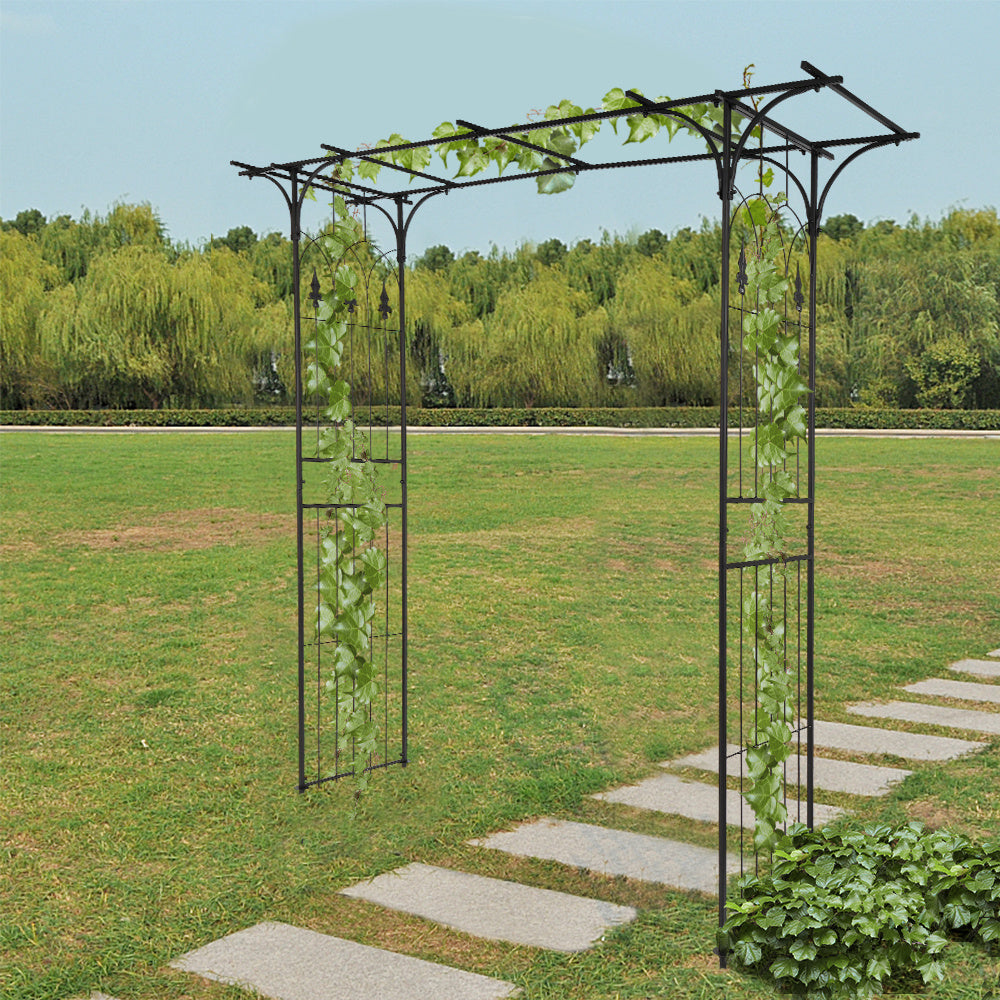 7.1ft Black Flat Top Wrought Iron, Courtyard Iron Arch Inkedjoy
