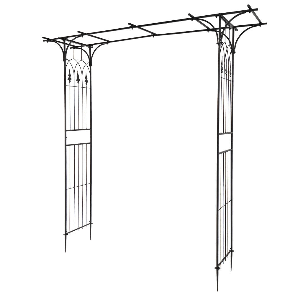 7.1ft Black Flat Top Wrought Iron, Courtyard Iron Arch Inkedjoy