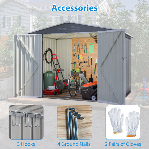 8 X 6 FT Garden Tool Storage Sheds With Metal Foundation With Floor Frame, Gray My Store