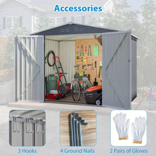 8 X 6 FT Garden Tool Storage Sheds With Metal Foundation With Floor Frame, Gray My Store