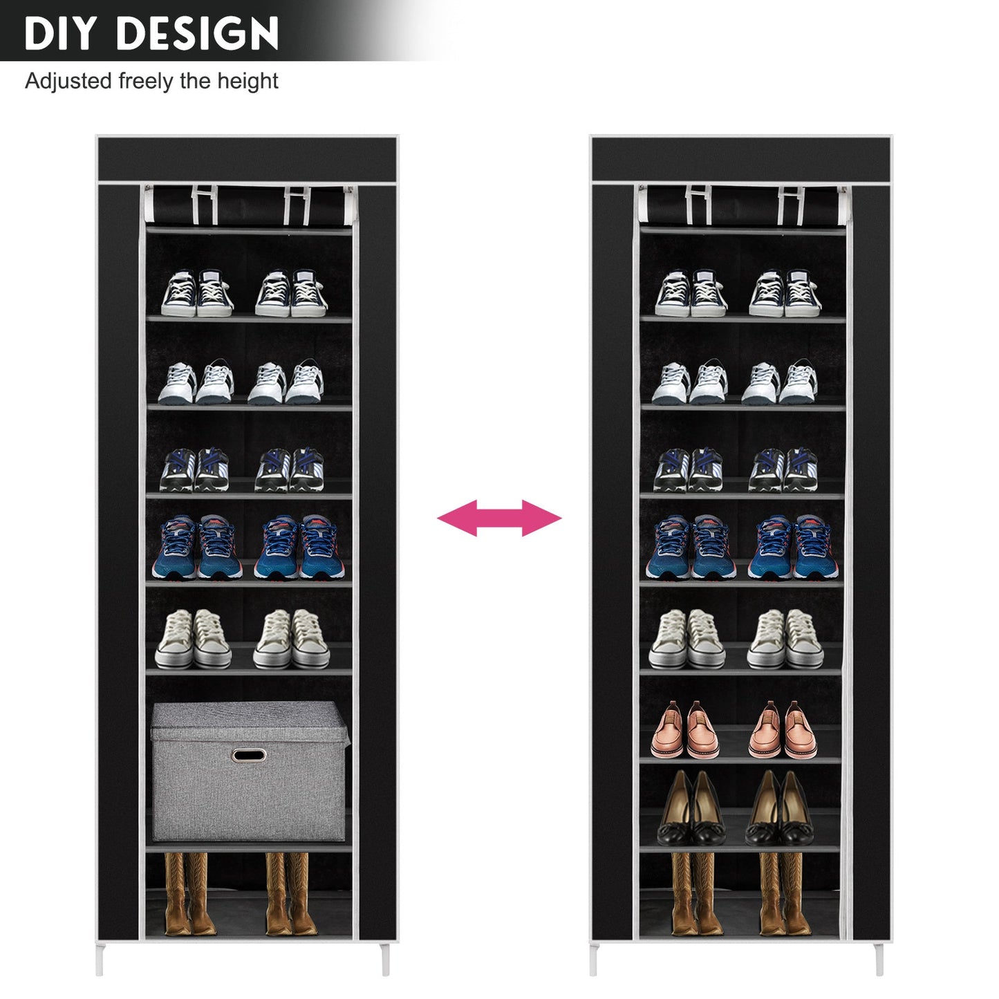 10-layer 9-panel Non-woven Shoe Cabinet Black Inkedjoy