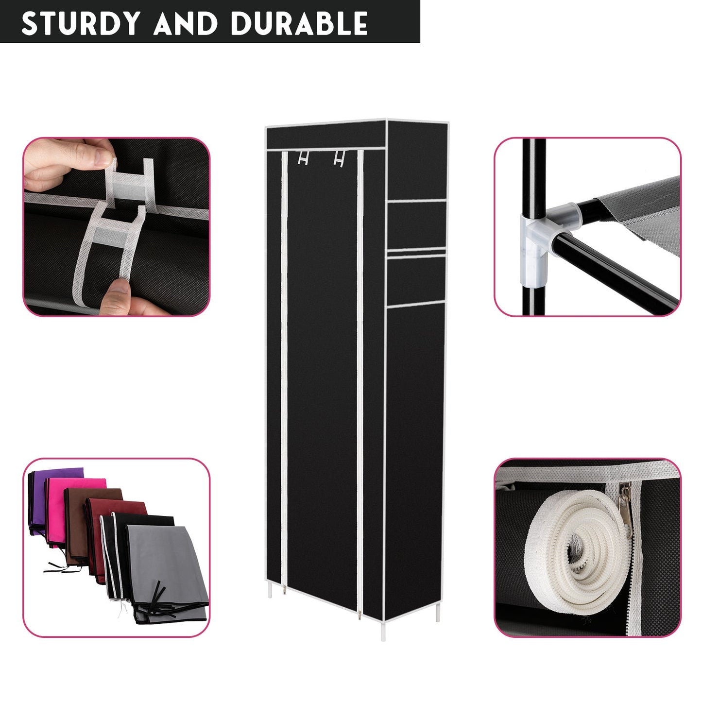 10-layer 9-panel Non-woven Shoe Cabinet Black Inkedjoy