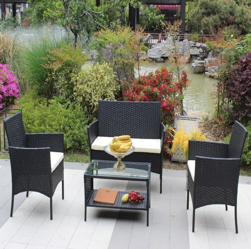 4PC Rattan Patio Set Outdoor Cushioned Wicker Sofa - Beige My Store