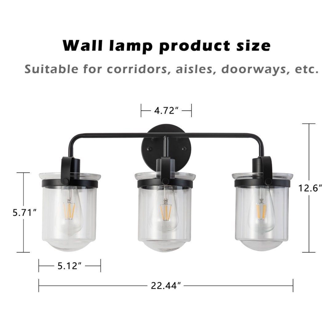3-Light With Clear Glass Shade,Modern Sconce- Black My Store