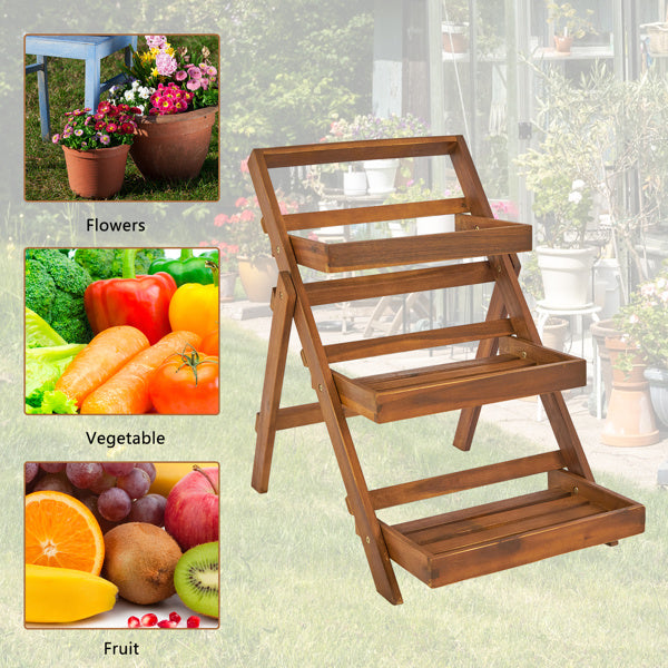 Three-layer Acacia Wood Planting Flower Stand Inkedjoy