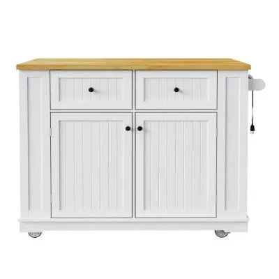 Large Kitchen Island With 2 Bar Stools, Power Outlet, Door Internal Storage Rack My Store