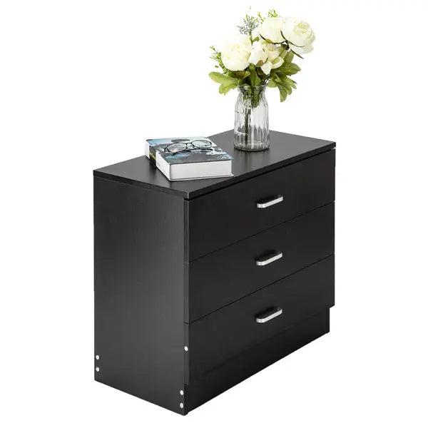 3 Drawers Bedside Table Black My Store