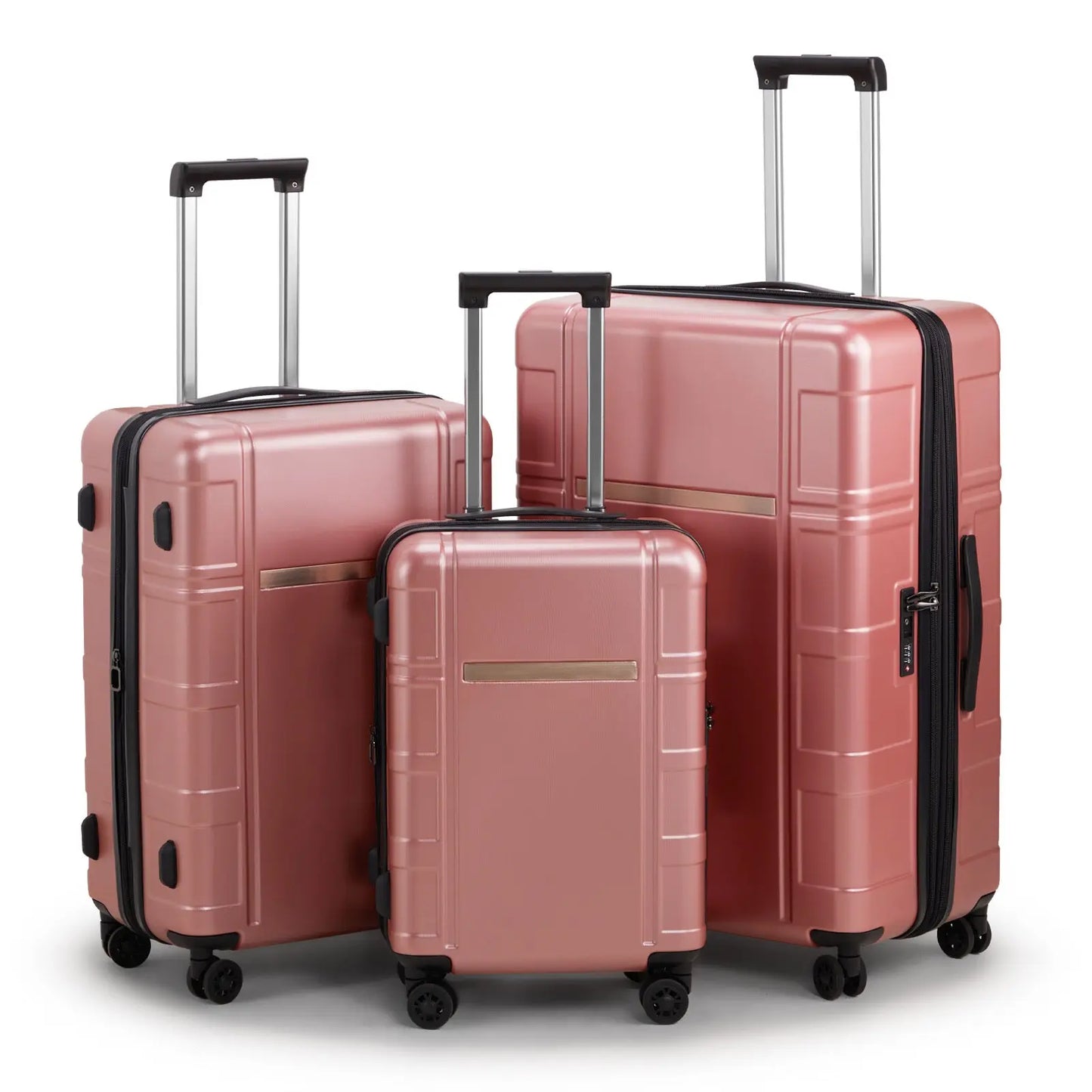 Three In One Set Of Double Wheel Silent Wheels With Dry Wet Separation Compartment ABS PC Luggage Inkedjoy