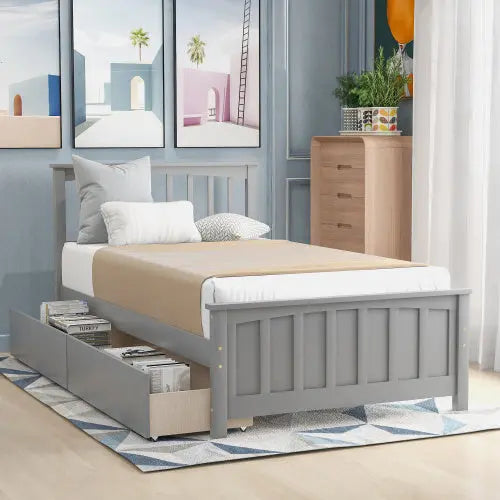 Twin Size Platform Bed With Two Drawers, Gray My Store