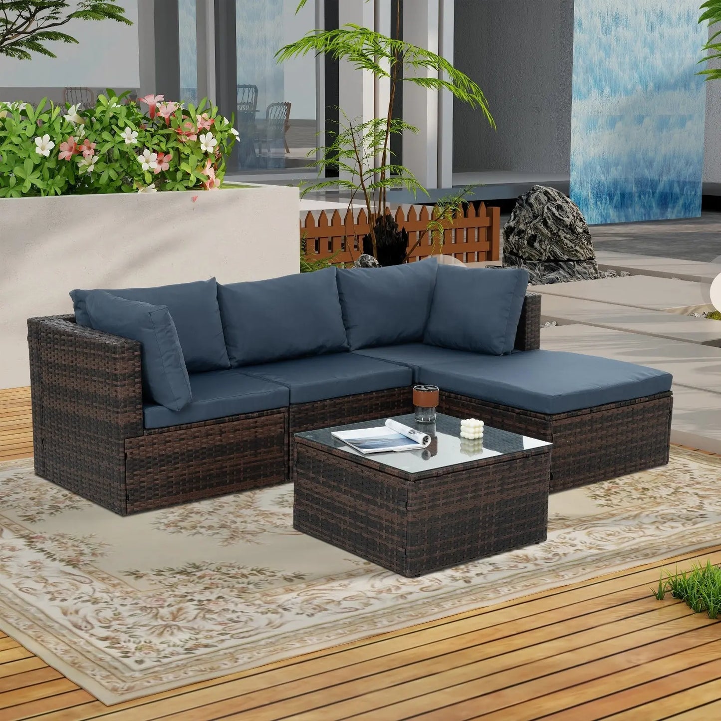 Patio Furniture, Outdoor Furniture, Seasonal PE Wicker Furniture, 5 Set Wicker Furniture With Temper My Store