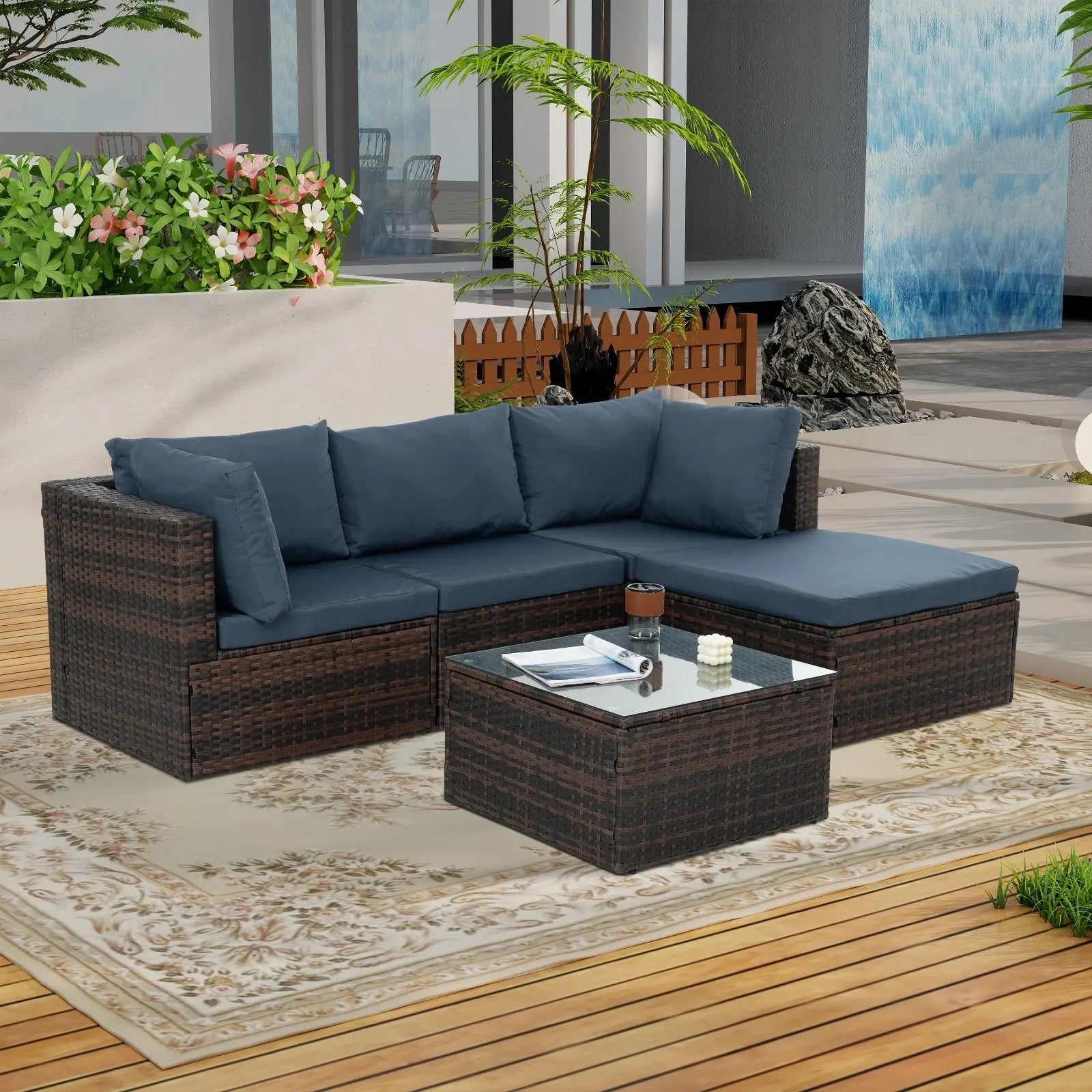 Patio Furniture, Outdoor Furniture, Seasonal PE Wicker Furniture, 5 Set Wicker Furniture With Temper My Store
