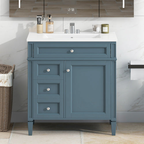 Vanity With Top Sink, Modern Bathroom Storage Cabinet With 2 Drawers And A Tip-out Drawer My Store