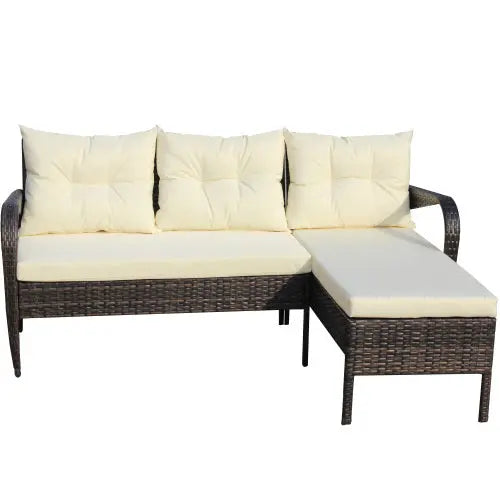 Outdoor Patio Furniture Sets 2 Piece Conversation Set Wicker Ratten Sectional Sofa With Seat CushionsBeige Cushion My Store