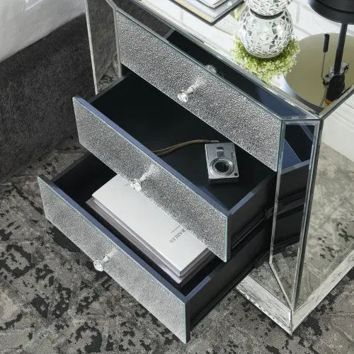 Elegant Mirror Three Drawer Cabinet, Drawer Inlaid With Diamond Glass Mirror Three Drawer Cabinet My Store