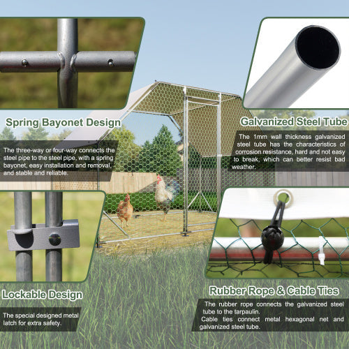 Metal Large Chicken Coop Walk-in Poultry Cage Run Flat Shaped With Waterproof Cover My Store