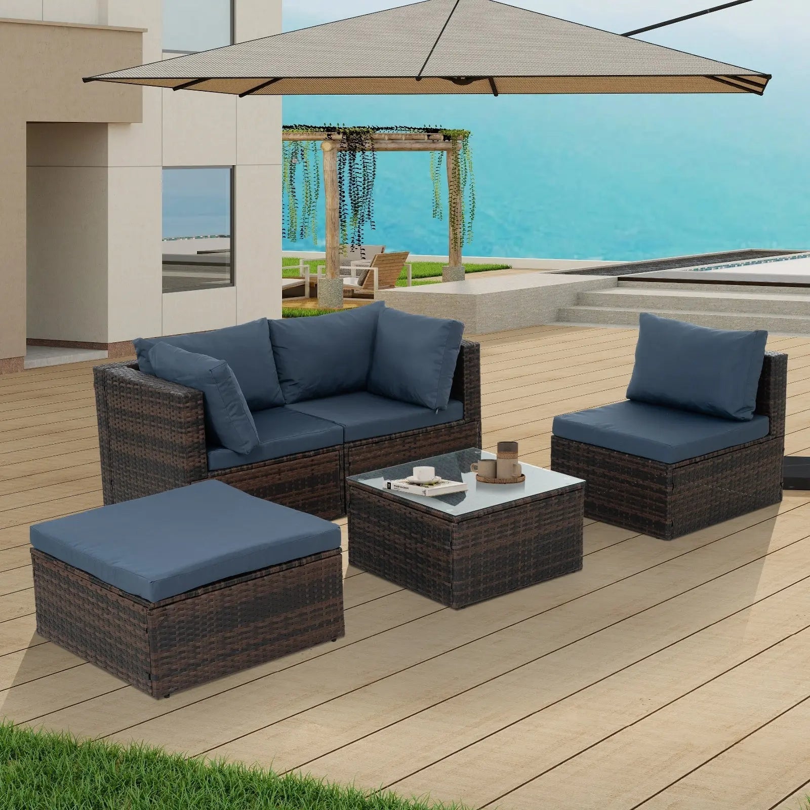 Patio Furniture, Outdoor Furniture, Seasonal PE Wicker Furniture, 5 Set Wicker Furniture With Temper My Store