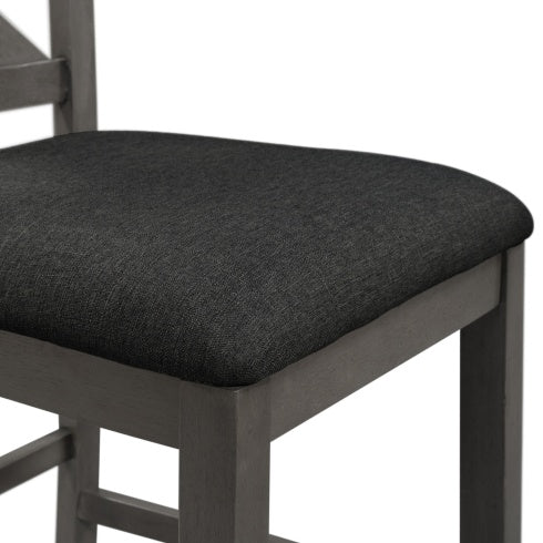 5 Pieces Counter Height Rustic Farmhouse Dining Room Wooden Bar Table Set With 2 Stools And 2 Chairs, Gray Inkedjoy