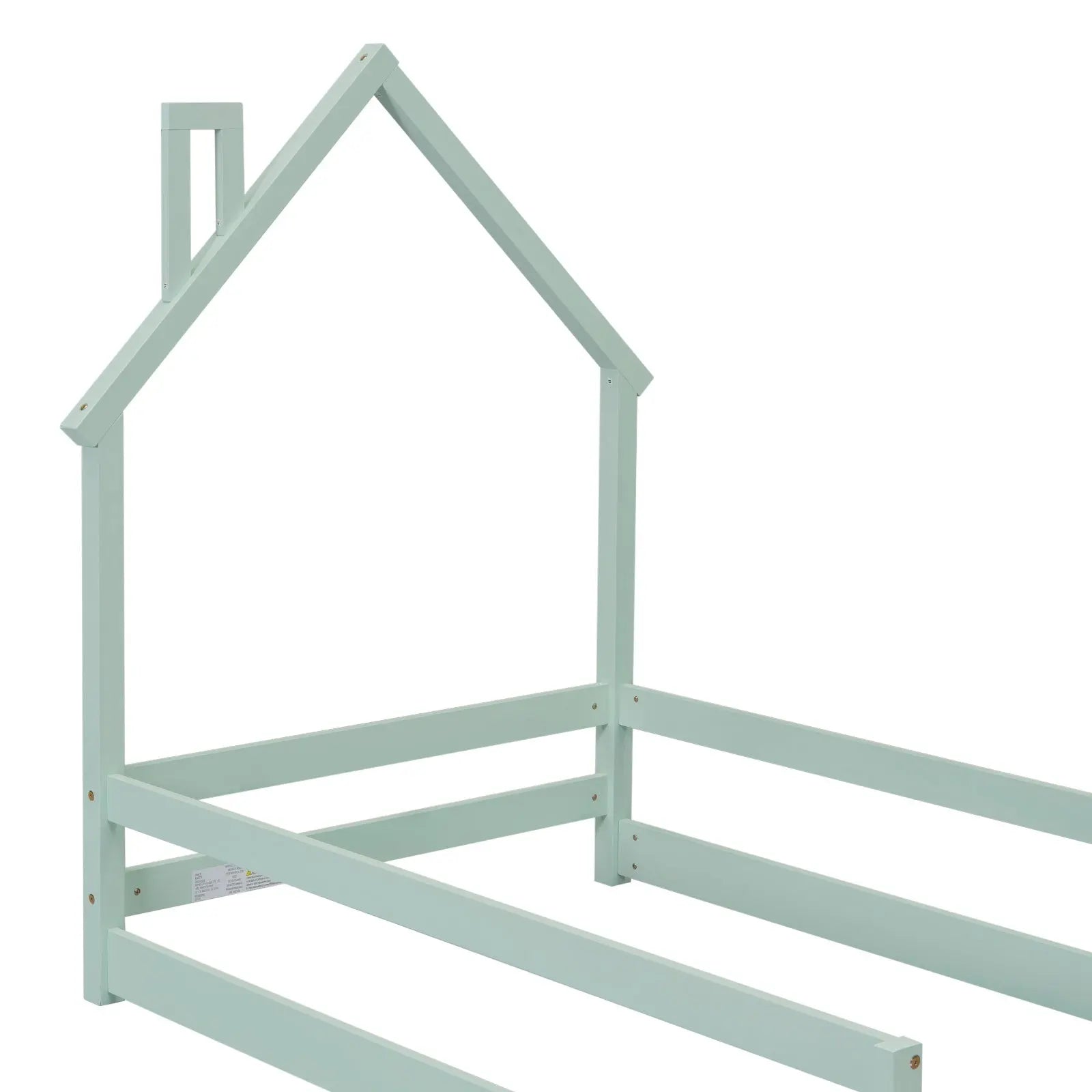 Twin Size Wood Bed With House-shaped Headboard Floor Bed With Fences,Light Green My Store