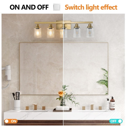 Gold 5 Light Vanity Light With Clear Glass Shade, Modern Iron Bathroom Wall Fixture My Store