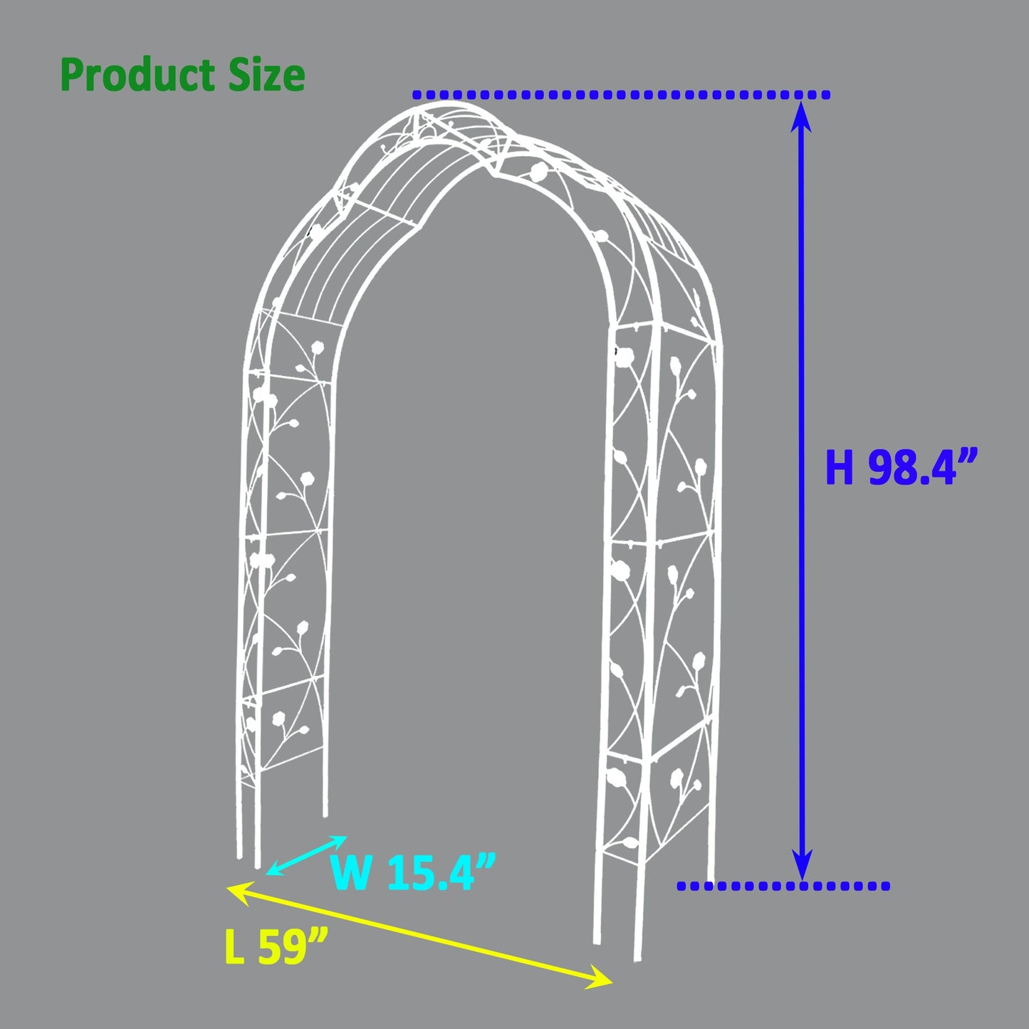 Metal Garden Arch, Climbing Plant Support Rose Arch- Cream White Inkedjoy