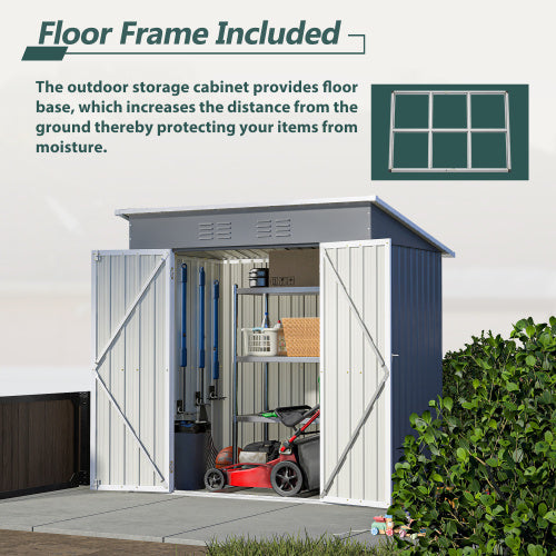 6'x4' Outdoor Metal Storage Shed For Garden Tools Lockable Door With Floor Frame Inkedjoy