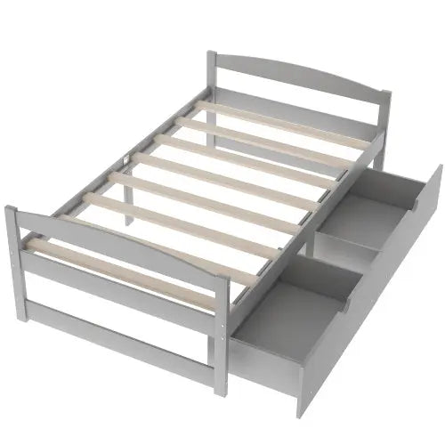 Twin Size Platform Bed, With Two Drawers, Gray My Store